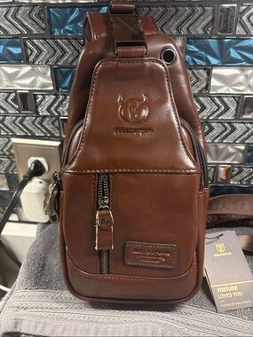 Chest Sling Bag in Brown Leather